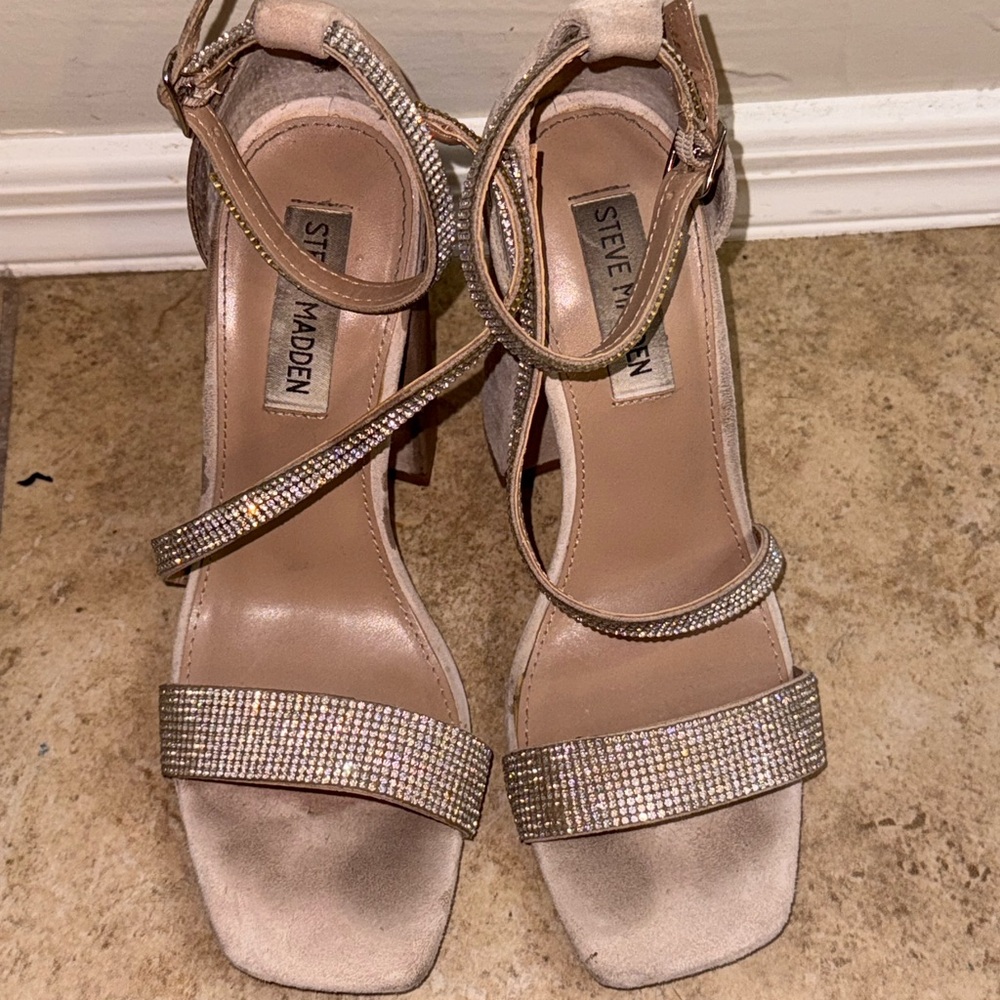 Steve Madden Varali Nude and Silver Strappy block heel